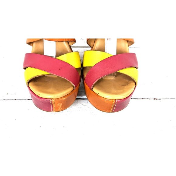 Kork Ease multicolor strappy leather high platform wedge open toe sandals 7/38 - Picture 4 of 9